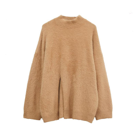 Casual Soft Women Sweater Pullovers Long-sleeve Split-breasted Velvet Sweater Female Knitted Sweater