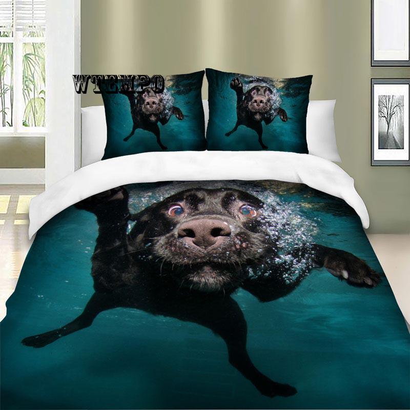 Cute Swiming Dog Bedding Sets Kids Duvet Cover Set Luxury Personalise 3D Pattern Bedding Set