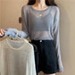 Loose and Thin Long-sleeved Hollow Knitted Sweater Women's All-match Sunscreen Shirt Top Sexy See-through Dress