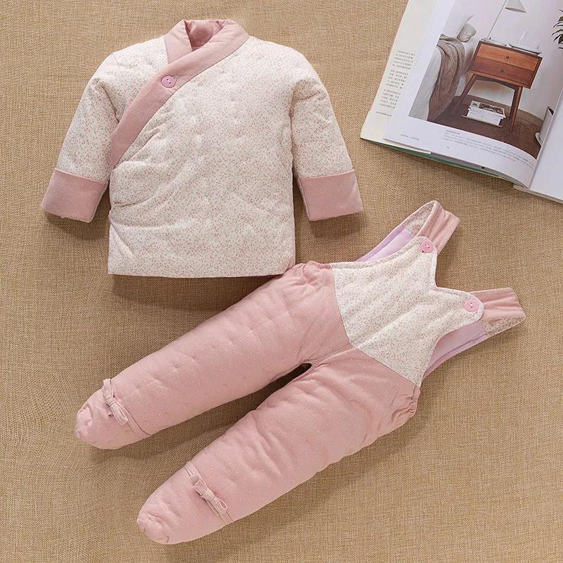 Newborn Winter Cotton-padded Clothes Baby Foot-wrapped Warm Suit Solid Color Small Fresh Floral Pattern Handmade Cotton Padded Jacket