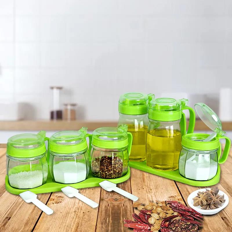 Household Kitchen Glass Condiment Box Set Soy Sauce Seasoning Salt Shaker Tank Storage Box