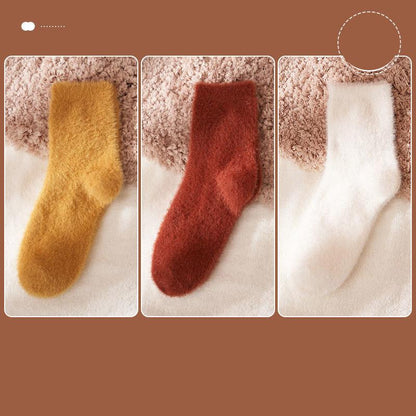 Three Pairs of Mink Fleece Socks Autumn and Winter Plus Fleece Thick Warm Floor Socks Women's Coral Fleece Home Sleep Socks