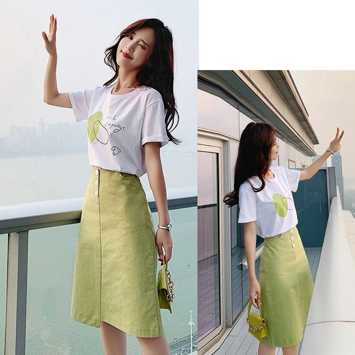 Fashion Skirt Summer Women Skirt Cotton Single-breasted Green Skirt Plus Size Casual Skirts Pocket Sexy Skirts Women