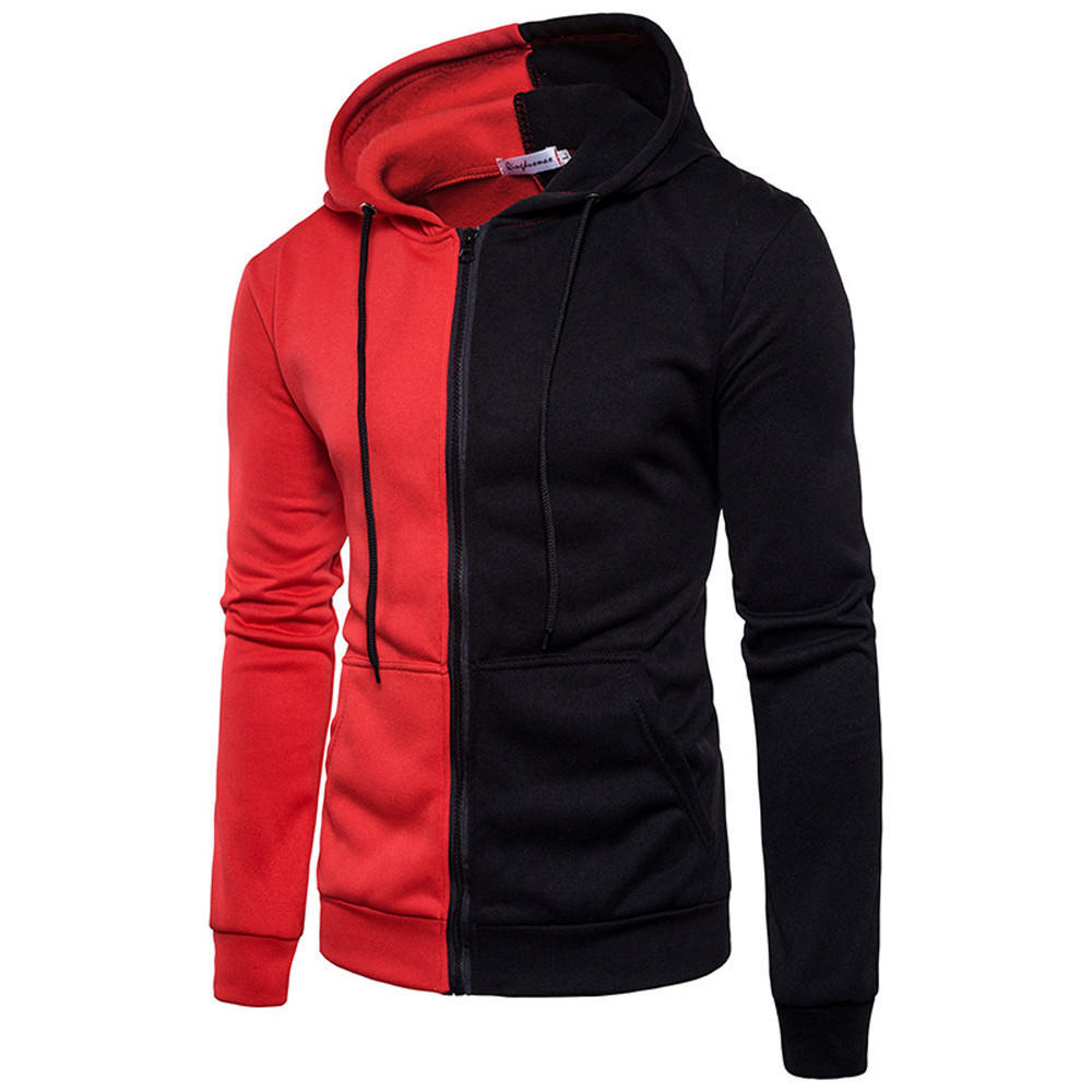 Long-sleeved Hoodie Men's Color Block Stitching Zipper Coat Jacket Sports Sweatshirt