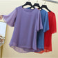 Large Size Chiffon Shirt Women's Short-sleeved Mother's Clothes Loose and Thin Maternity Clothes Tops Round Neck Bottoming Shirts