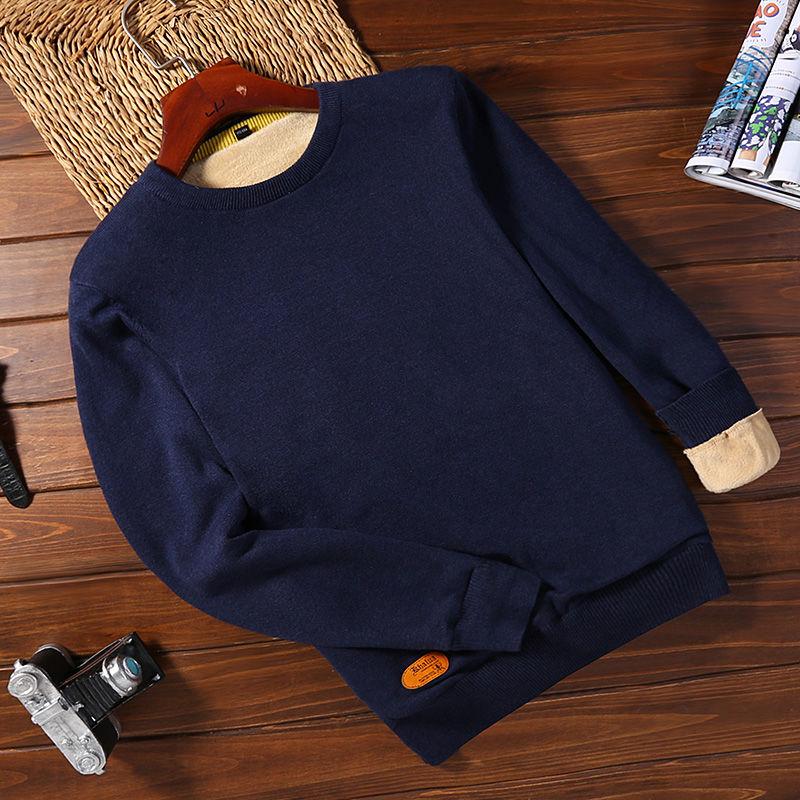 Winter Men's Plush Thick Sweater Korean Slim Thick Warm Sweater V-neck Slim All-match Clothes