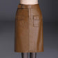 Female Autumn  Winter Leather Skirt High Waist Slim Wrap Skirt PU Leather Knee-length Bodycon Pencil Skirt