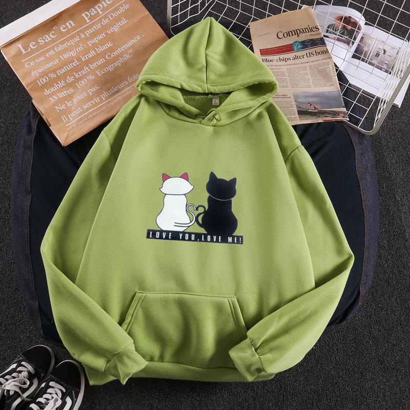 Hoodies Women's Fall Winter Cute Cat Printed Long Sleeve Solid Hooded Pullover Sweatshirts Oversized Fashion Tops Hoodies Jacket Coat