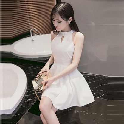 Pofulove Summer off-shoulder sexy halter dress Slim A-line halterneck dress hollow short dress