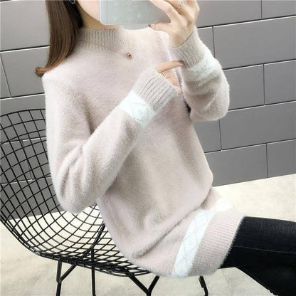 Half-high Neck Mink Velvet Sweater Mid-length Loose Padded Bottoming Shirt Fashion Simple Female Dress