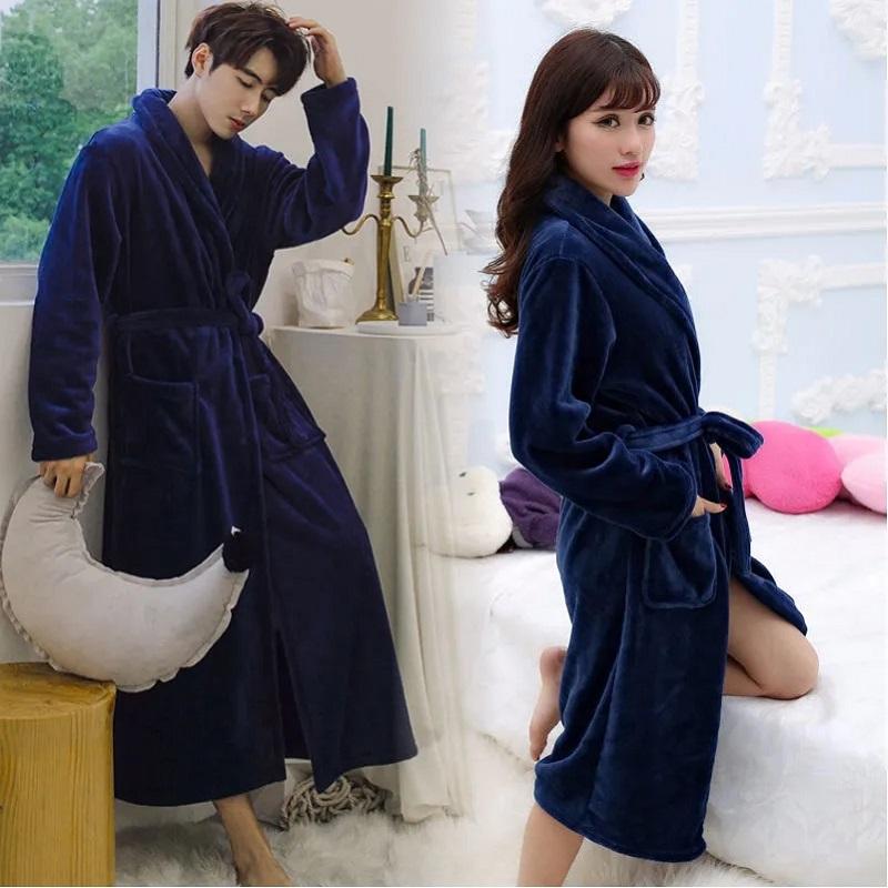 Thickened Flannel Nightgown Women's Plus Size Extended Length Coral Fleece Bathrobe Autumn Winter Long-sleeved Loose Homewear