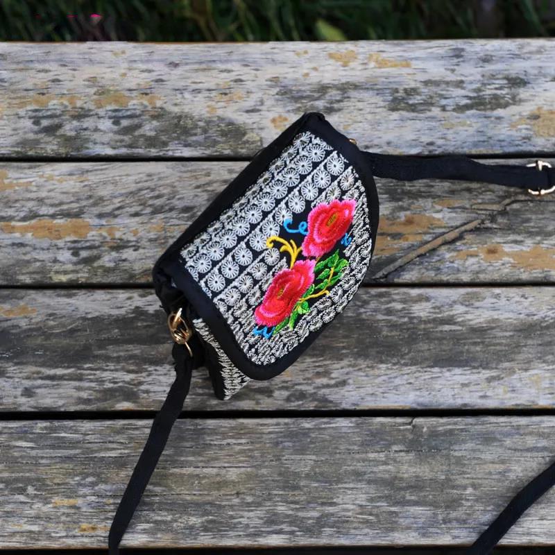 Ethnic Style Women Printing Canvas Embroidery Crossbody Bag Exquisite High Quality Elegant Phone Bag