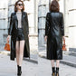 Winter Women's Leather Jacket Fashion Waist Mid-length Leather Jacket Plus Cotton Thicker PU Leather Large Size Leather Jacket