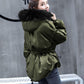 Autumn Winter Women's Cotton Jacket Hooded Parkas with Fur Collar Casual Drawstring Thick Shiny Winter Jacket
