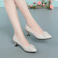 Black Soft Leather Shoes Soft Sole Comfortable All-match Work Shoes Women's Medium-heeled High Heels Non-slip Wear-resistant