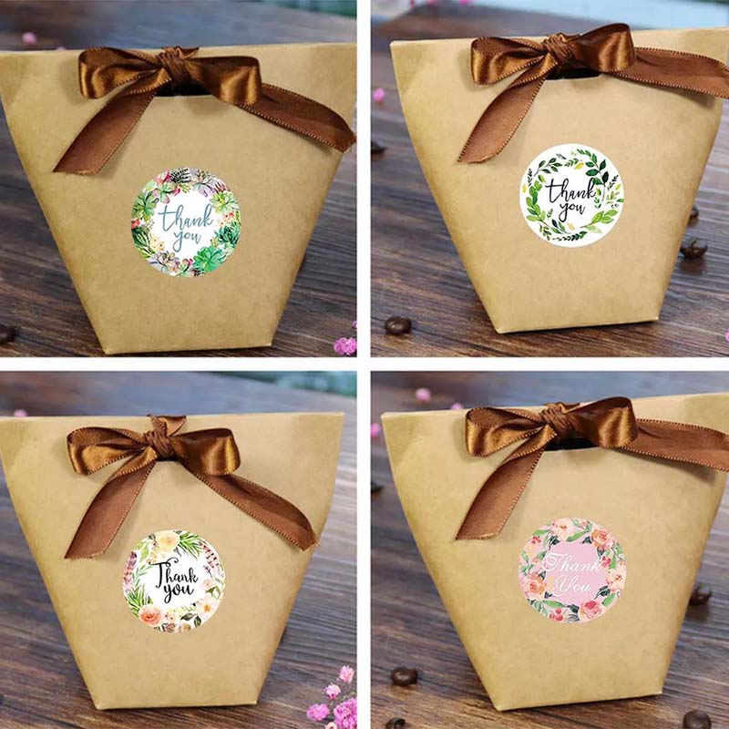 500 Pcs Round Flower Thank You Sticker Roll Sealing Sticker 8 Patterns Holiday Gift Decoration Stationery Sticker