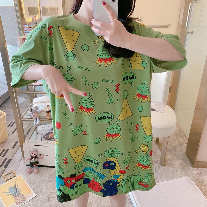 Painted Graffiti Women Dress Girl Loose O-Neck Casual Long T-shirt Dress Big Loose Home Outer
