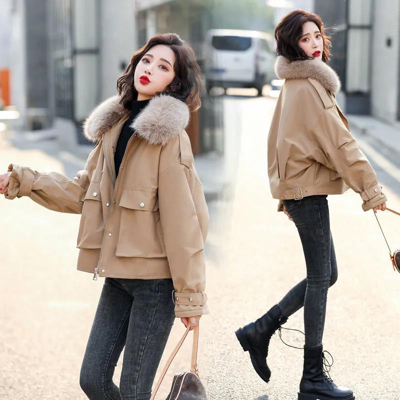 Women's Down Jacket Short Pie Overcoming Wide Jacket Fashion Tooling Coat Big Pocket Snow Jacket