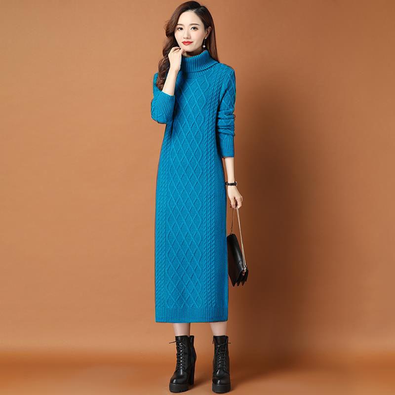 High Neck Pullover Long Outer Wear Sweater Skirt Over The Knee To Keep Warm Slim and Slim Matching Coat Knitted Dress Female Temperament Sweater Skirt