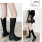 Leather Knee High Boots for Women Pointed Toe High Boots Ladies Chunky Heels Cowboy Boots Winter
