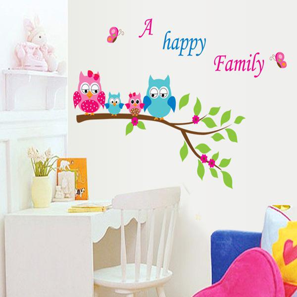 Cute Owl Removable Sofa Bedroom Background Wall Sticker pvc self-adhesive wallpaper