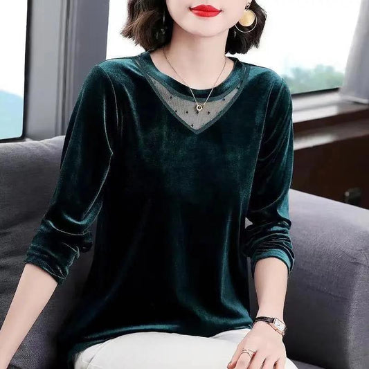 Women's Spring and Autumn Round Neck T-Shirt Solid Color Large Size Loose Long Sleeve Top