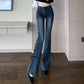High Waist Slit Strap Jeans Women's New Korean Style Design Retro High Street Niche Micro-flare Trousers