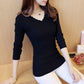 All-match Wave V-neck Bottoming Shirt Stretch Slim Slimming Solid Color Knit Sweater Long-sleeved Short Warm Sweater Women
