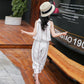 Girls' Suit Summer Thin Korean Vertical Stripe Printing Two Piece Set Bow Top Capris Casual Wear Breathable