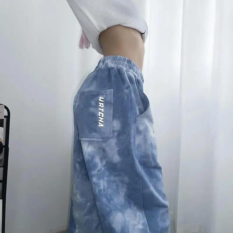 Summer Extra-large Wide-leg Pants Loose Slim Straight-leg Pants European and American Style Tie-dye Casual Sports Pants