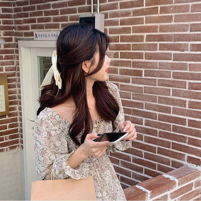 Gentle Color All-match Floral Mid-length Slim Chiffon Midi Skirt Dress