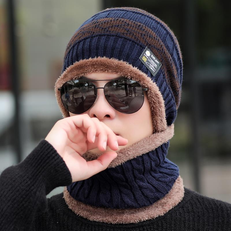 Woolen Hat Men's Winter Thickening Plus Velvet Warm Cotton Hat Cycling Cold and Windproof Ear Protection Knitted Hat