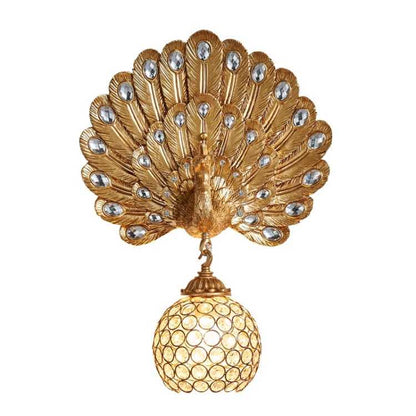 gold Peacock Wall Lamp Study Bedside Living Room Aisle TV Wall Crystal LED Wall Lamp glass shade