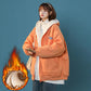 Zipper Cardigan Lamb Plush Hooded Sweater Plus Velvet Thick Winter Loose Jacket Casual Top Comfortable Sports Top Warm Cotton Clothes