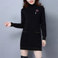 Autumn and Winter Core Yarn Plus Velvet Sweater Loose Korean Knit Sweater Half Turtleneck Neck Mid-length Sweater Skirt