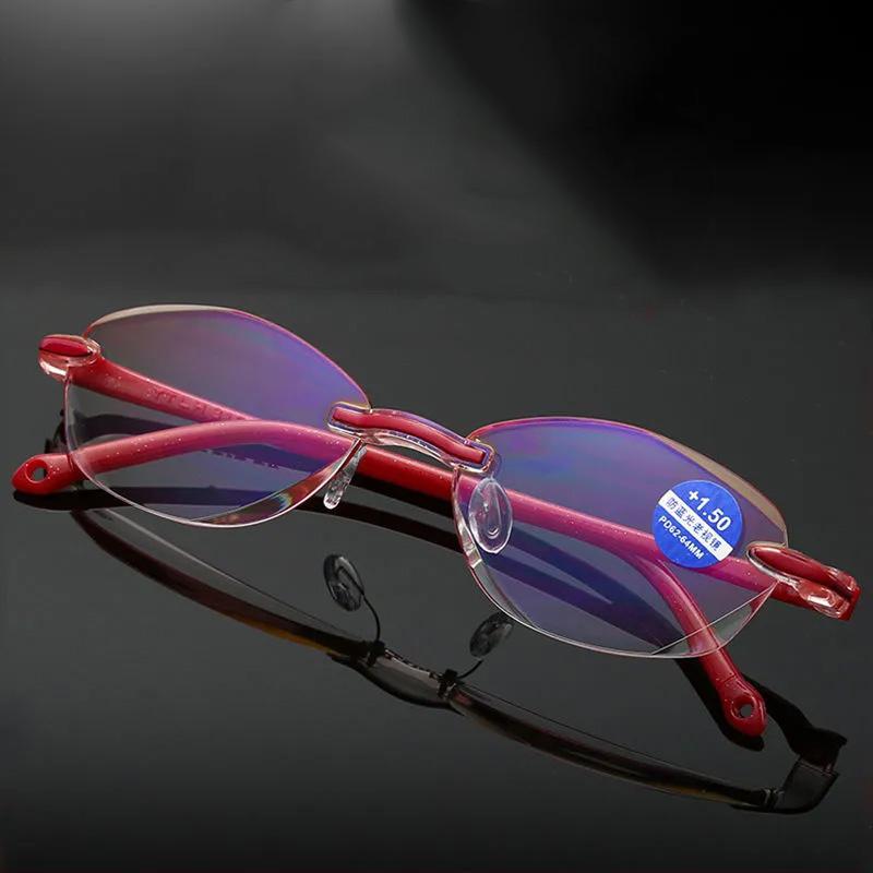 Women's Ultra-light Frameless Reading Glasses Anti-blue Light Diamond Cut Edge Ultra-clear Magnifer Glasses High Elasticity