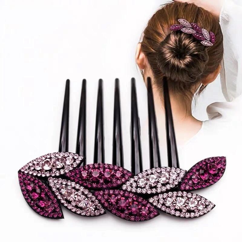 Diamond Leaf Hair Comb Insert Comb Hair Accessories Plate Hairball Head Drill Bit Flower Girl Hairpin Mother Headdress Shiny Hairpin