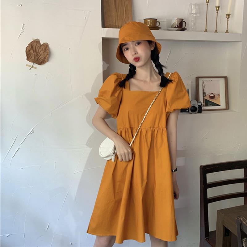 Women's Summer Dress Short Sleeve Puff Sleeve Knee-length Daily Wear Office Dating Party