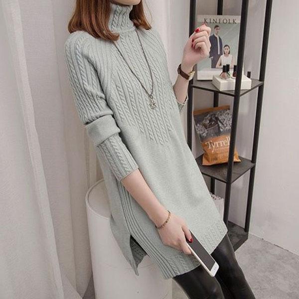 Autumn and Winter Thick Turtleneck Sweater Mid-length Loose Wild Sweater Dress Hedging Knit Women Sweater Dress