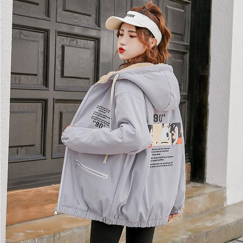 Winter Plus Velvet Thick Casual Cotton Clothes Loose Korean Style Short Jacket Hooded All-match Female Parkas