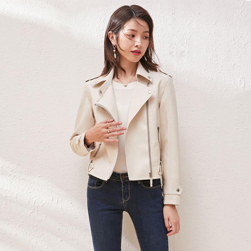 Women's Leather Jacket Women's 2021 Spring and Autumn Short Slim Washed PU Leather Jacket
