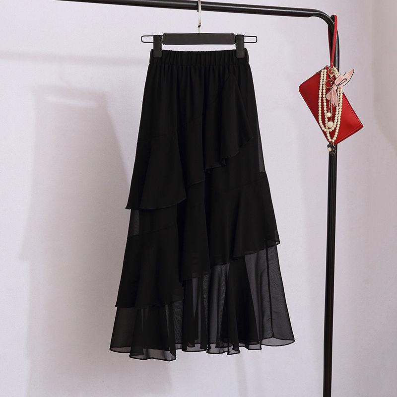 Elegant Floral Print Chiffon Skirts Women Summer A Line Pink Streetwear High Waist Ladies Midi Skirt