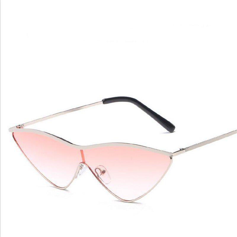 WTEMPO Fashion Metal Frame Cat Eye Sunglasses Women Brand Designer One-piece Frame Anti-UV Pink Mirr