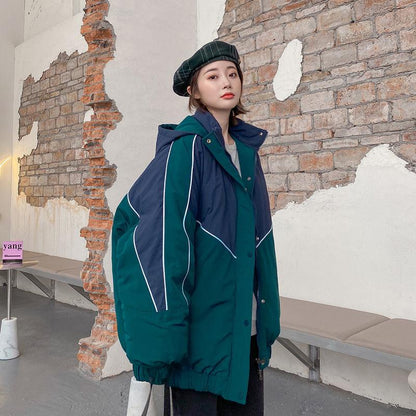 Winter Color Matching Cotton Clothes Oversize Women's Trendy Bread Clothes Korean Style Loose Ins Hong Kong Style Jacket Students