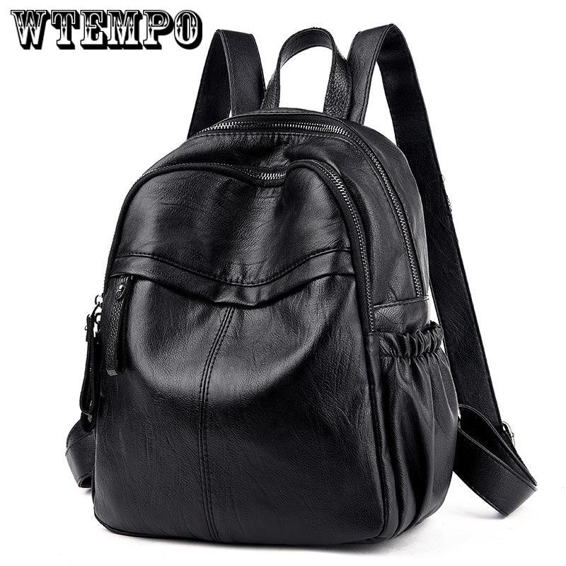 New Vintage fashion black Backpack Women Retro PU Leather Rucksack Big Capacity School Bag