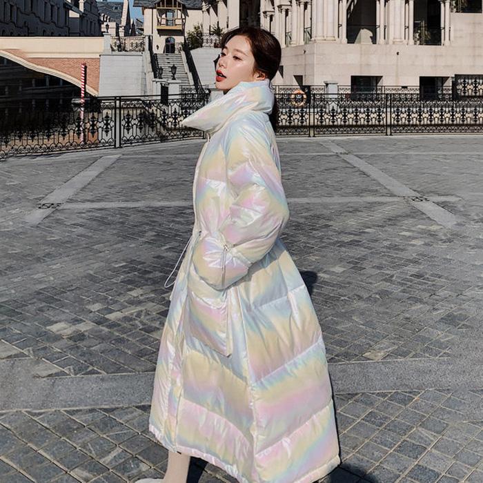 Bread Coat Cotton-padded Jacket Women's Winter Loose Stand-up Collar Without Hood Mid-length Thickened Shiny Down Padded Jacket Winter Warm Jacket