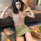Summer Women Retro Plaid High Waist Skirt Anti-light Thin Bag Hip Skirts Mini A-line Skirt
