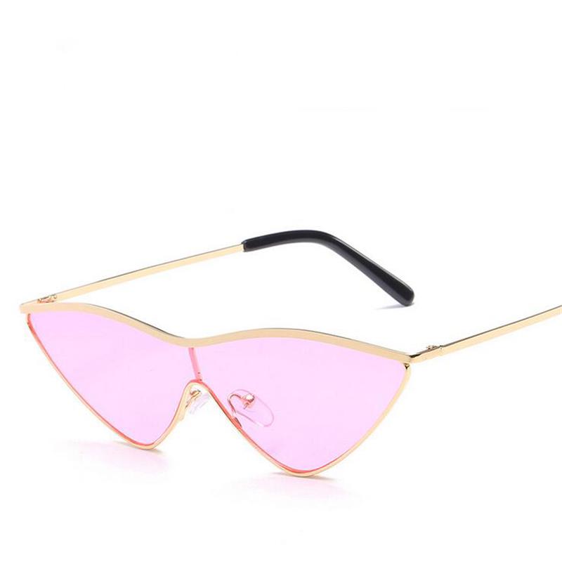 WTEMPO Fashion Metal Frame Cat Eye Sunglasses Women Brand Designer One-piece Frame Anti-UV Pink Mirr