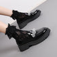 Thick-heeled Small Leather Shoes Round Toe Black Solid Color Loafers British Style Casual Shoes All-match Lazy Shoes
