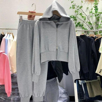 Hooded Sportswear Two-piece Women's Spring and Autumn Fashion Loose Zipper Sweater Pants Casual Suit